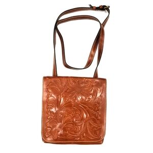 Patricia Nash Granada Tooled Leather Embossed Crossbody Bag Brown